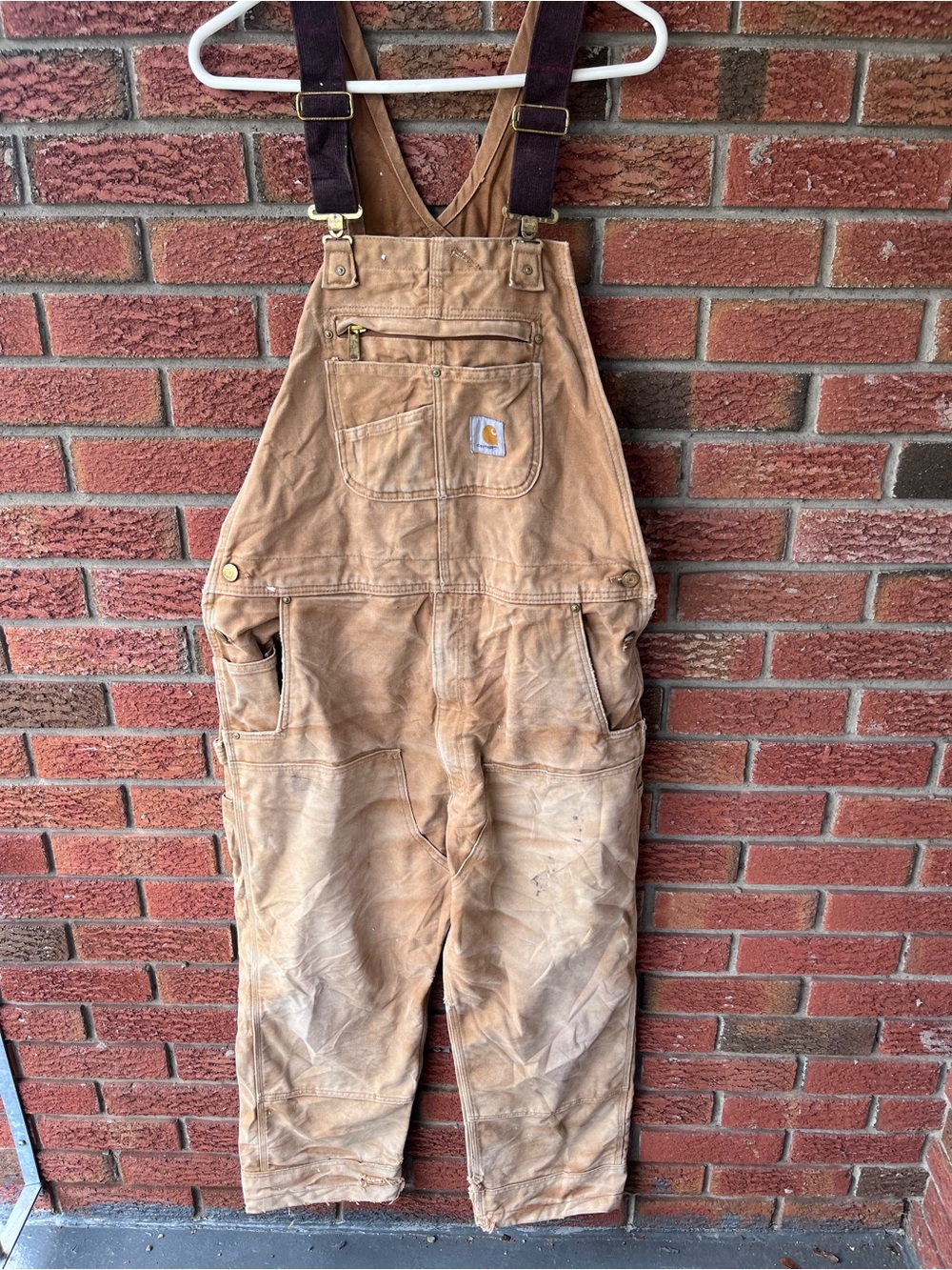 Carhartt mens Brown Overalls Sz 38x28